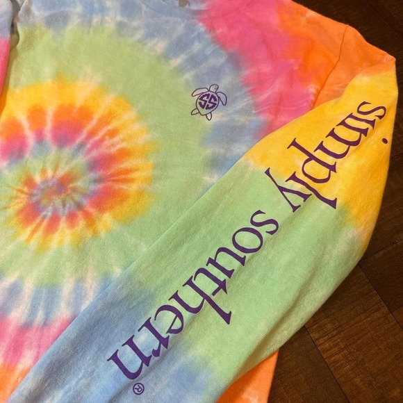 Simply Southern Rainbow Tie Dye Turtle Long Sleeve Tee Size S - Picture 2 of 7